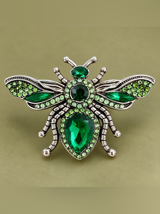 Anthropologie Jewelry - Emerald Green Bee Crystal Silvet Brooch